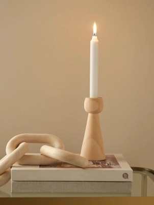 Stacey Solomon Natural Wooden Taper Candlestick Home at ASDA