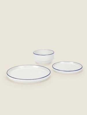 White Blue Trim Dinner Set 12 Piece Home at ASDA