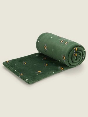 Green Bee Print Super Soft Throw Home at ASDA