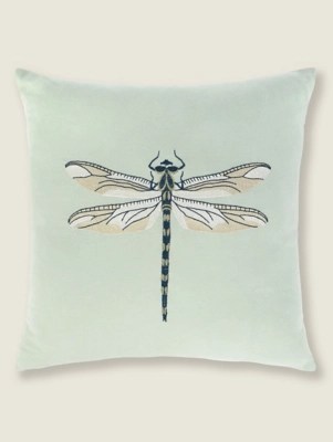 Green Embroidered Dragonfly Cushion Home at ASDA