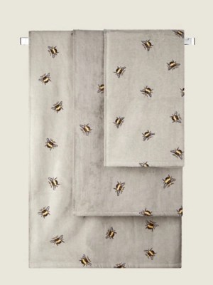 Grey Printed Bee Towel Range Home at ASDA