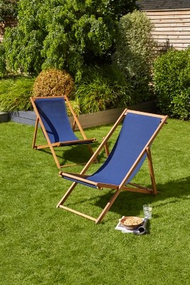 Deck Chair 2 Pack Navy Outdoor & Garden at ASDA