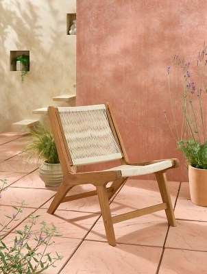 Wooden Lounge Chair Cream Rope Outdoor & Garden at ASDA