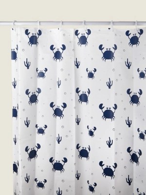 Blue & White Crab Shower Curtain Home at ASDA