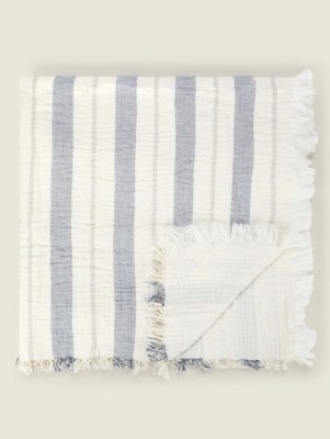 Blue & White Striped Muslin Throw Home at ASDA