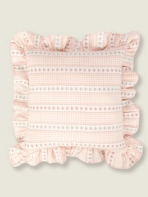 Pink Gingham Stripe Cushion Home at ASDA
