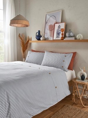 Blue Button Stripe Duvet Set Home at ASDA