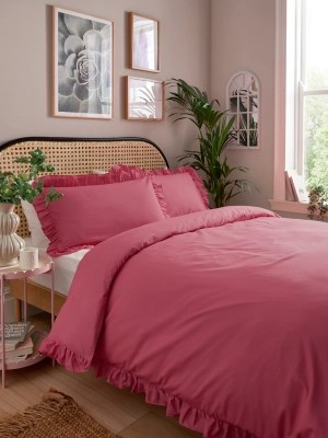 Pink Plain Frill Edge Duvet Set Home at ASDA