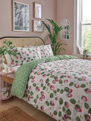 Strawberry Print Reversible Duvet Set Home at ASDA
