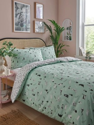 Green Cottage Cats Reversible Duvet Set Home at ASDA
