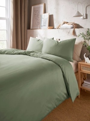 Green Plain Sateen 100 Cotton 210 Thread Count Duvet Set Home