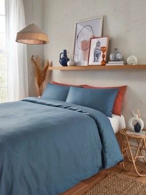 Blue Plain Sateen 100 Cotton 210 Thread Count Duvet Set Home