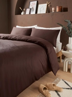 Brown Plain Sateen 100 Cotton 210 Thread Count Duvet Set Home