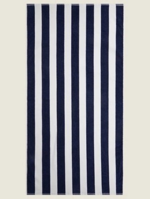 Navy Stripe Beach Towel Home at ASDA