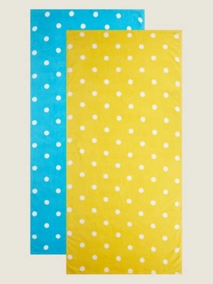 Blue & Yellow Printed Spot Beach Towel Set of 2 Home at ASDA