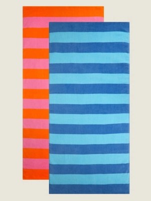 Blue & Pink Printed Stripe Beach Towel Set of 2 Home at ASDA