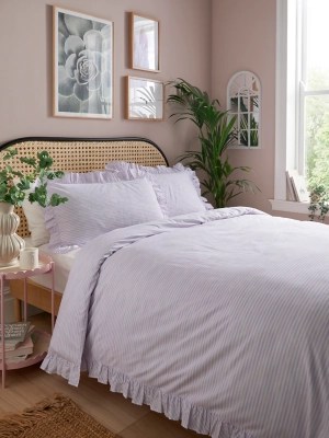 Lilac Watercolour Stripe Frill Duvet Set Home at ASDA