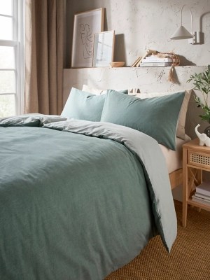 Green Reversible Textured Duvet Set Home at ASDA