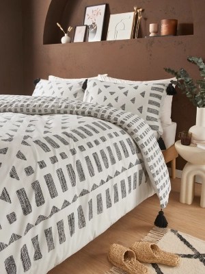 Monochrome Geo Panel Reversible Duvet Set Home at ASDA