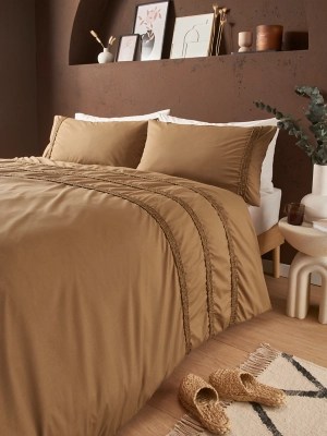 Brown Ruched Stripe Duvet Set Home at ASDA