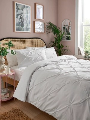 White Plain Diamond Pleat Duvet Set Home at ASDA