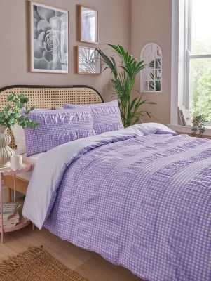 Lilac Gingham Seersucker Reversible Duvet Set Home at ASDA