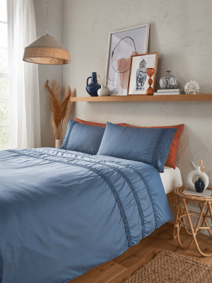 Blue Ruched Stripe Duvet Set Home at ASDA