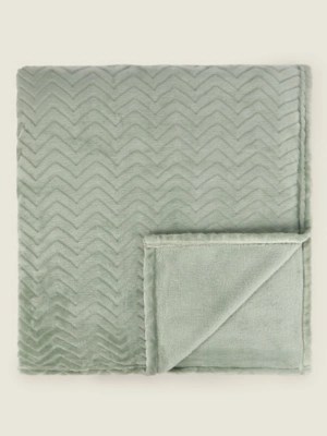 Green Chevron Plain Flannel Blanket Home at ASDA