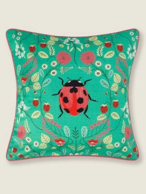 Green Ladybird Piped Cushion Home at ASDA
