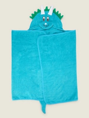 Blue Dino Hooded Towel Baby at ASDA