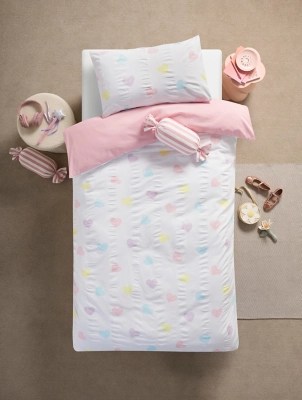 Seersucker Printed Hearts Reversible Single Duvet Set Home