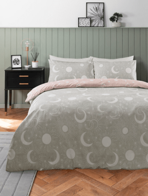 Grey & White Moon & Stars Reversible Duvet Set Home at ASDA