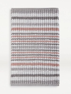 Pink And Grey Stripe Chenille Bath Mat Home at ASDA