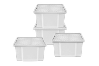 TU 20L Grey Plastic Rattan Effect Storage Boxes Pack of 4 Home