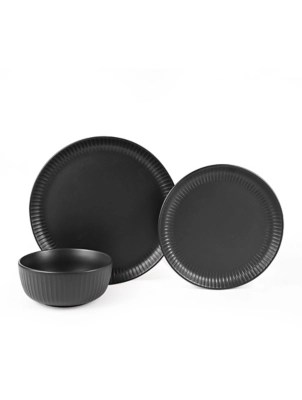 Black Ribbed Dinner Set 12 Piece Home at ASDA