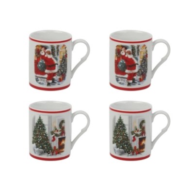 Red & White Christmas Scene Mug Set of 4 Home at ASDA
