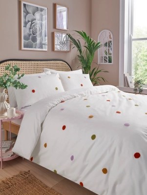 White Tropical Bloom Tufted Spot Duvet Set Home at ASDA