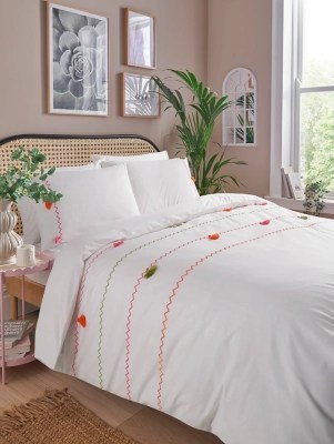 White Tropical Bloom Tassel Duvet Set Home at ASDA