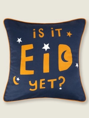 Navy Eid Slogan Piped Cushion Home at ASDA