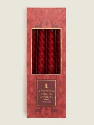 Red Twisted Taper Candle Set of 4 Home at ASDA