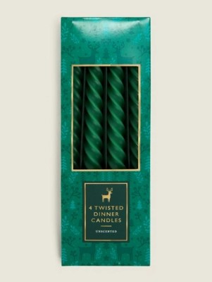 Green Twisted Taper Candle Set of 4 Home at ASDA