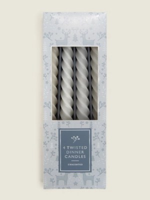Silver Twisted Taper Candle Set of 4 Home at ASDA