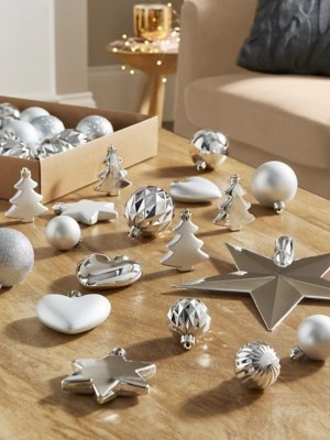 Silver Christmas Baubles Pack of 60 Christmas at ASDA