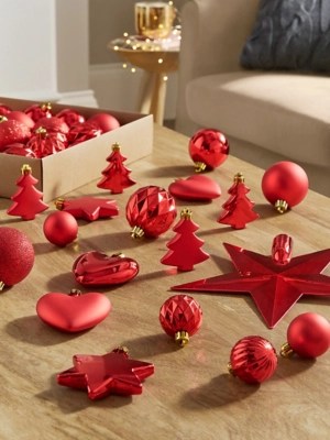 Red Christmas Baubles Pack of 60 Christmas at ASDA