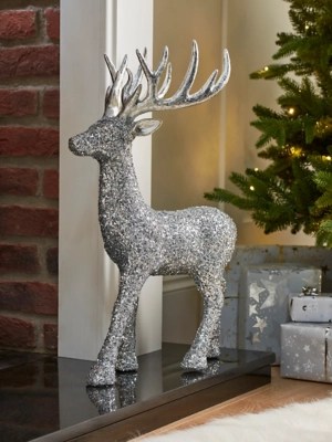 Silver Sequin Deer Christmas Decoration Christmas at ASDA