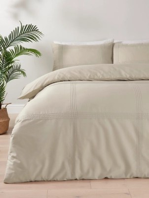 Natural Square Pintucks Duvet Set Home at ASDA