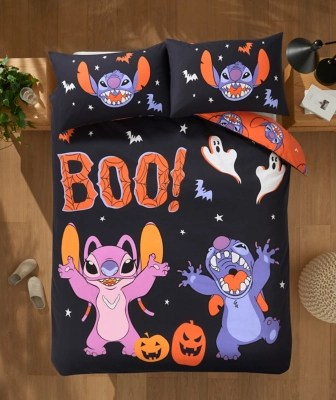 Disney Stitch & Angel Halloween Black Duvet Set Home at ASDA