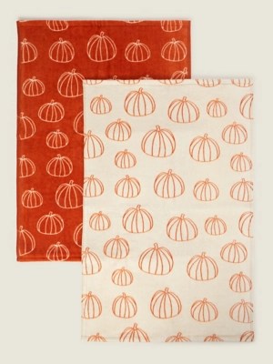 Orange Pumpkin Print Guest Towel Set of 2 Home at ASDA
