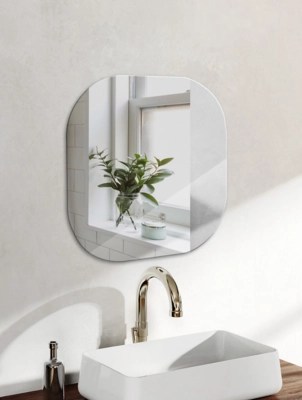 SilverTone Square Bathroom Wall Mirror Home at ASDA