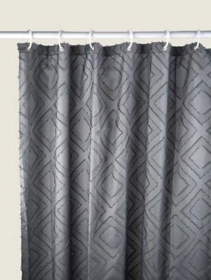 Grey Tufted Geo Fabric Shower Curtain Home at ASDA